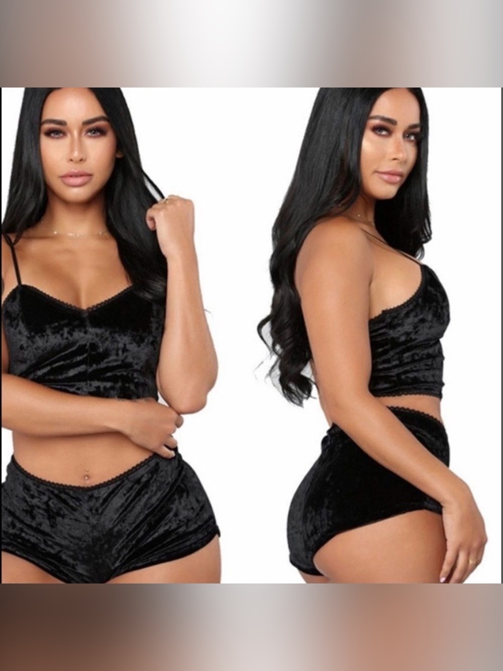 Black Sexy Velvet Pajama Set